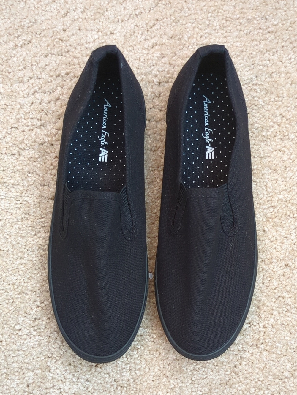 American Eagle Black Canvas Slip-On with Polka Dot Insole